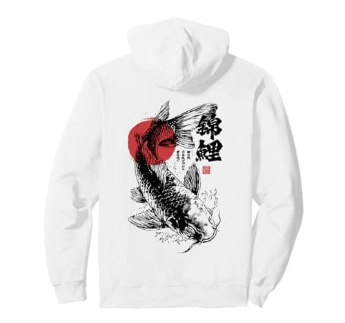 Image of Japanese Flag Koi Fish Haiku Ukyio-e Sumi-e Japan Graphic Pullover Hoodie