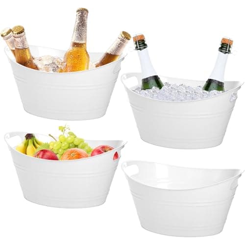 Image of TOPZEA 4 Pack Ice Bucket, 4.5 Liter Plastic Oval Storage Wine Bucket Beverage Tub Party Tub for Ice, Beer, Wine, Drink Cooler Bucket for Bar, Champagne Beverage Chiller Bin for Indoor Outdoor Use