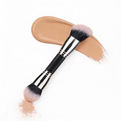 Image of Vidany Dual-Ended Makeup Brush -Large 1 Inch Bristles Black Wooden Handle Aluminum Ferrule Foundation &Powder Brush Wet & Dry Use for Professional and Daily Full Coverage Flawless Finish