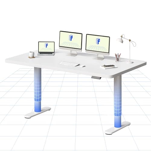 Image of FLEXISPOT Electric Standing Desk One Piece Desktop CylineX 160x80, Height Adjustable Sit Stand Up with Memory Smart Panel, White