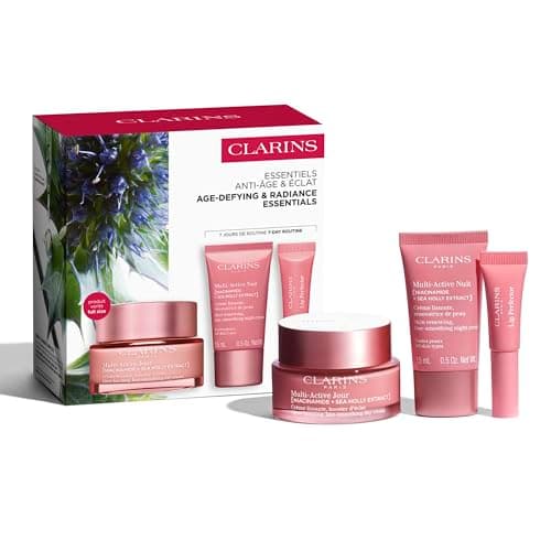 Image of Clarins Age-Defying & Radiance Essentials | Powered by Niacinamide | Smooth Fine Lines, Visibly Tighten Pores and Revives Radiance | Contains Multi-Active Day Cream 50ml | Worth Over £82