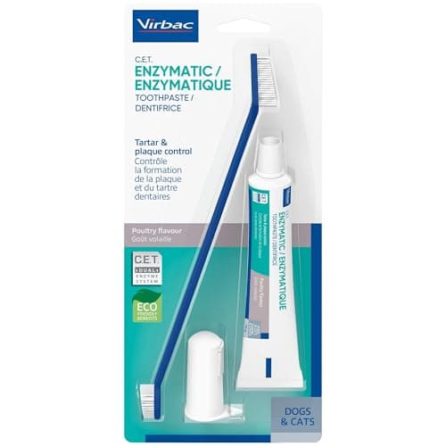 Image of Virbac CET Oral Hygiene Kit - Toothbrush & Toothpaste Kit for Dogs & Cats, Poultry Flavour. Tartar & Plaque Control