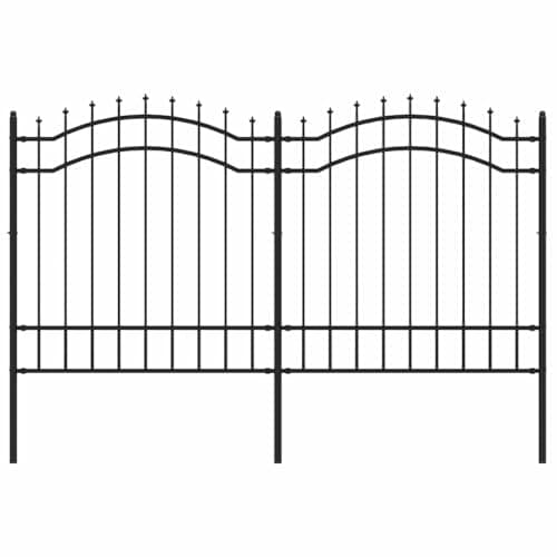 Image of vidaXL Garden Fence with Spear Top - Powder-Coated, Security-Designed, Decorative and Adjustable Black Steel Fence Suitable for Home and Business Property