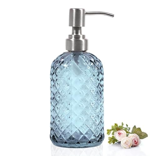 Image of BAOWUABJ Glass Soap Dispenser with Stainless Steel Pump - 400ml Refillable Liquid Washing up Liquid Dispenser for Dish Soap, Lotions, Essential Oil, Shampoo,Home Essentials