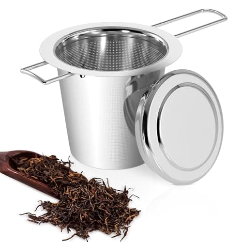 Image of Yoassi Tea Infuser, 304 Stainless Steel Tea Filter Strainer with Foldable Handle and Lid, Perfect for Hanging on Teapots, Mugs, Cups to steep Loose Leaf Tea and Coffee, 1 Pack
