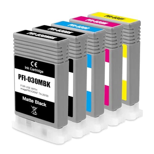 Image of Yongairuink PFI030 PFI-030 Pigment Ink Cartridges Replacement for PFI030 PFI-030MBK PFI-030BK PFI-030C PFI-030M PFI-030Y Compatible with Canon ImagePrograf TA-20 TA-30 Printer (5PK, MBK K C M Y)