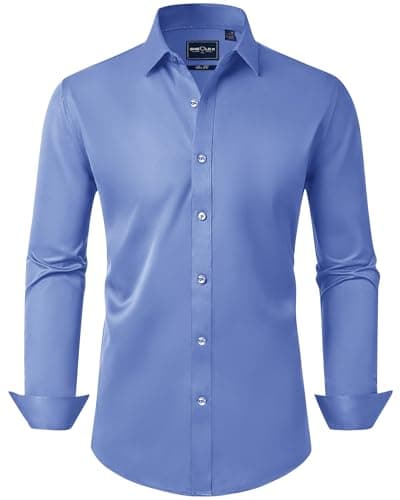 Image of DEMEANOR Mens Dress Shirts - Long Sleeve, Slim Fit, Non-Iron, Formal & Casual Blue Shirts