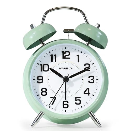 Image of AYRELY® Super Loud Alarm Clock for Heavy Sleepers, Retro Twin Bell Design, 4-Inch Silent Non-Ticking Quartz with Backlight, Metal Bedside Clock for Children’s Room (Saga Green)