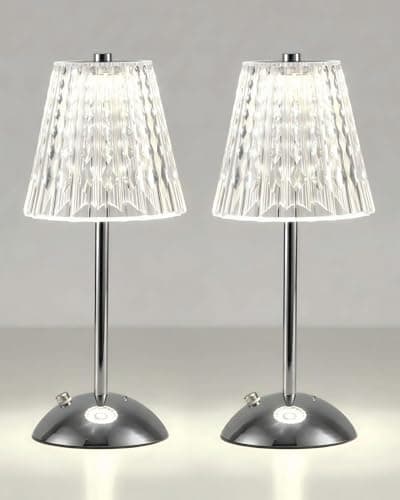 Image of HARPER LIVING Rechargeable Table Lamp Set of 2, LED Desk Lamp Battery Operated, 3 Colours & Dimmable, Cordless Touch Lamps Bedside Reading Light for Bedroom Living Room Bar Restaurant, Chrome