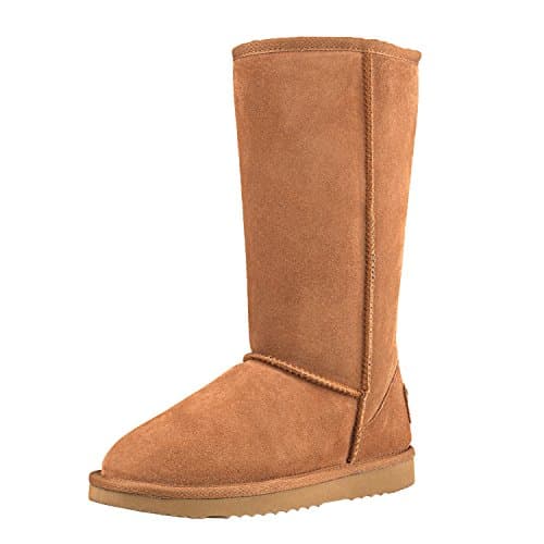 Image of Shenduo Women's Tall Leather Snow Boots Knee-High Winter Classic Boots 6UK DA5815 Chestnut 40EU