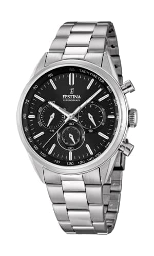 Image of Festina Men's Quartz Watch with Black Dial Chronograph Display and Silver Stainless Steel Bracelet F16820/4