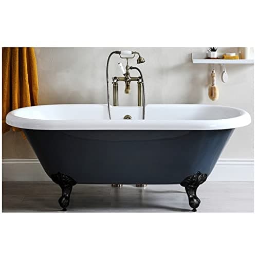 Image of Milano Hest Stone Grey 1795mm x 785mm Double Ended Freestanding Bath Black Feet