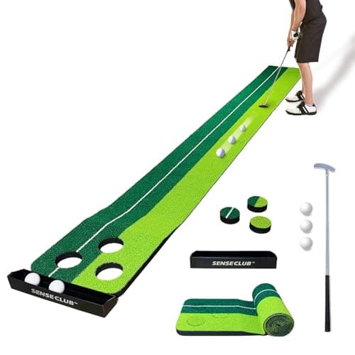 Image of SENSECLUB Indoor Putting Green, Foldable Putting Mat Golf Game Set, Golf Gifts for Men with Ball-Collect System