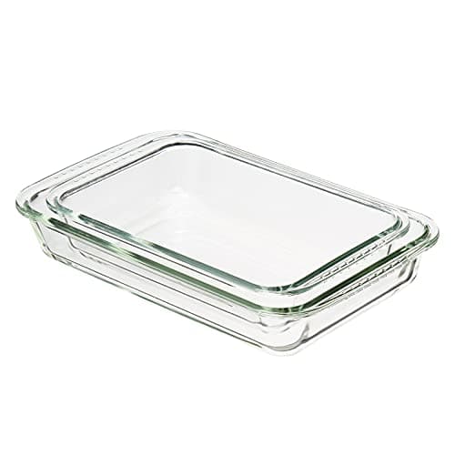 Image of Amazon Basics Rectangular Oven-Safe, Glass-Safe, Casserole Baking Dishes, Set of 2, 3L and 1.5L, Clear