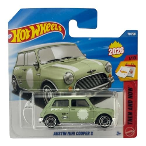 Image of Hot Wheels Austin Mini Cooper S [Green] Then & Now 1/10, 71/250, New for 2026! 1:64 Scale Diecast Toy Vehicle