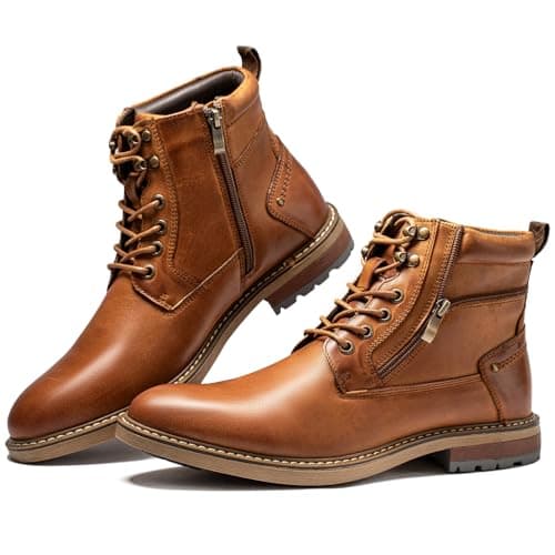 Image of Arkbird Mens Casual Boots Genuine Leather Motorcycle Combat Chukka Zipper Ankle Dress Boot for Men, Brown(322), 10.5