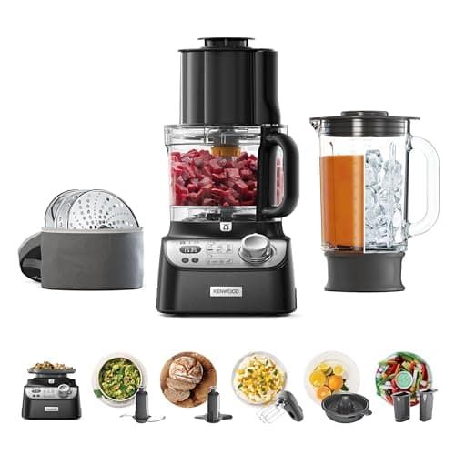 Image of Kenwood MultiPro XL Weigh+ FDM72.990SS, Food Processor With Integrated Digital Scales & Timer, Express Dice, Adjustable Slicing Disc, Micro Serrated Knife Blade, 1.5L ThermoResist Glass Blender, Black