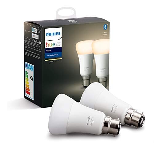 Image of Philips Hue White Smart Bulb Twin Pack LED [B22 Bayonet Cap] with Bluetooth. Works with Alexa and Google Assistant.