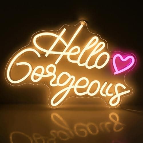 Image of Hello Gorgeous Neon Signs, Arrinew Gaming LED Sign Wall Decor,Colorful Neon Lights powered by USB,Gamer Gifts for Teen Boys Girls Bedroom,Gamer Room,Man Cave,Party Supplies