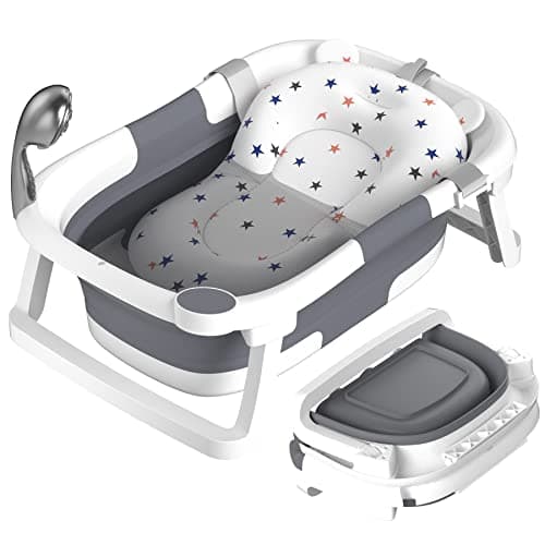 Image of Rabb 1st Baby Bath Tub Foldable,Portable Bath Newborn to Toddler with Non-Slip Mat,Drain Hole,No Thermometer,Grey