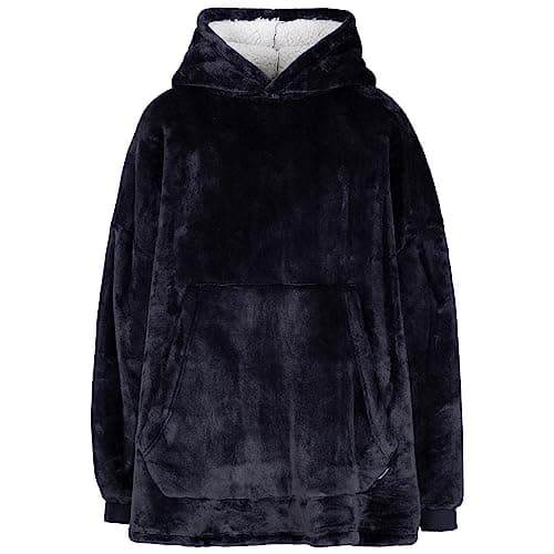 Image of Trespass Oversized Blanket Hoodie with Sherpa Fleece Inner, Giant Adult Blanket Fleece Throw Sweatshirt For Men Women Unisex, Packs into Drawstring Bag Cosiness Navy