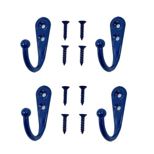 Image of Yesmin 4 PCS Wall Mounted Hooks,Coat Hooks Retro Door Robe Hook for Hanging Towel Clothes Hat Key Single Metal Hook Cloth Hanger for in Bedroom Bathroom Kitchen Cupboard (With 8 Pcs Screws)-Royal Blue