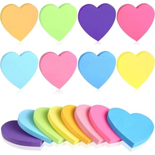Image of 8 Colour Heart Shaped Sticky Notes,240 Sheets Cute Love Hearts Note Pads for Girls,Women,Party Bag Fillers,Desk Accessories & Stationery Supplies
