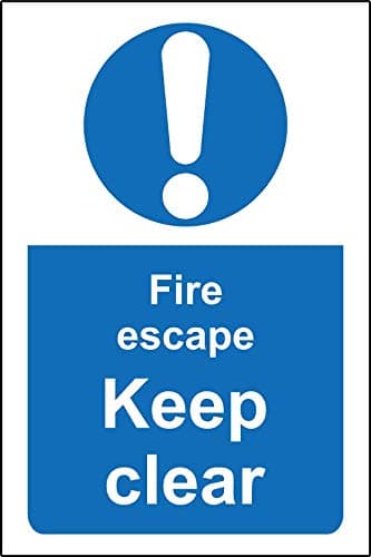 Image of Fire escape keep clear safety sign - Self adhesive sticker 300mm x 200mm