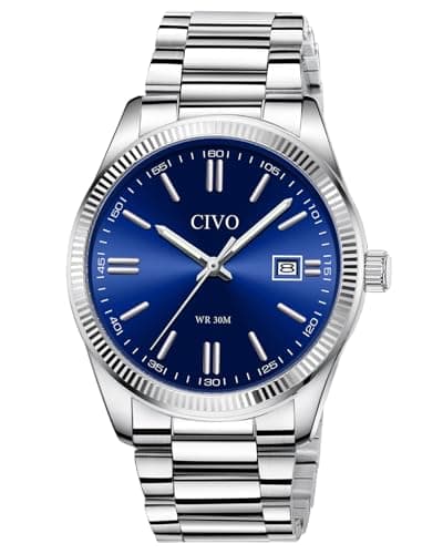 Image of CIVO Mens Watches Stainless Steel: Blue Analogue Date Wrist Watch for Men - Waterproof Quartz Watches Fashion Gifts