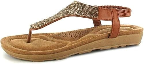 Image of ella Womens Shoes Jacky Sequin Diamante Flip Flop Sandals (Tan, UK Footwear Size System, Adult, Women, Numeric, Medium, 5)