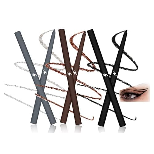 Image of Three Glitter Gel Eyeliner Pencils Set Waterproof Precision Tip for Sharp Lines Smoky Eye Looks - Smudge-Proof Long Lasting Wear Black Bronze Silver Shades Festive Evening Makeup