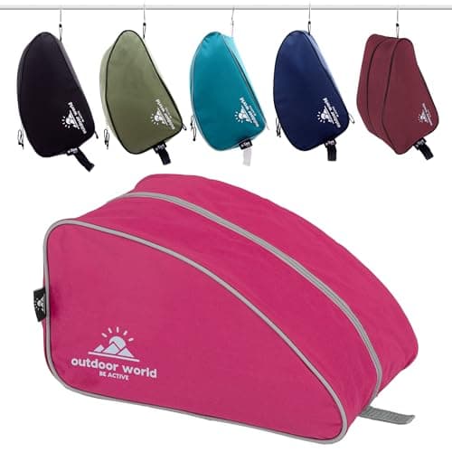 Image of Outdoor World Premium Boot Bag – Water-Resistant 600D Polyester Shoe & Boot Storage for Hiking, Walking, Football, Rugby, Golf & Gym – Fits Up to UK Size 13 – Wide Zip Opening & Carry Handle (Pink)
