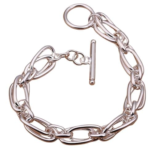 Image of Unified Jewellery 925 Sterling Silver Double Link Chain Bangle Bracelet for Women | Elegant and Modern Silver Bracelet with Secure Toggle Clasp 445