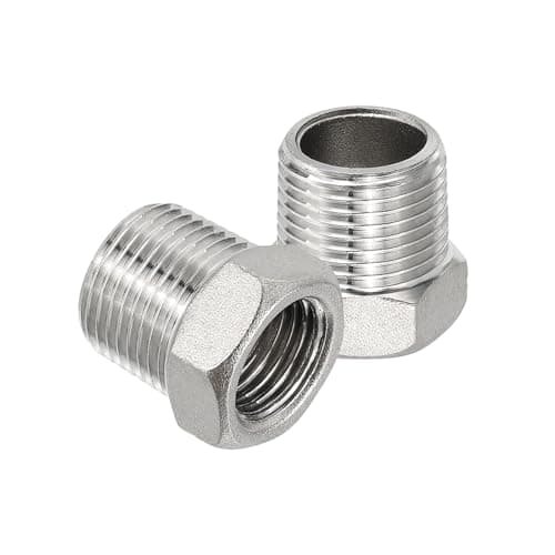 Image of PATIKIL 304 Stainless Steel Reducer Hex Bushing 2Pcs, 3/8" BSPT Male to 1/4" BSPT Female Pipe Reducing Adapter Fitting Connector for Water Gas Hydraulic Pipes Shower Hose, Silver