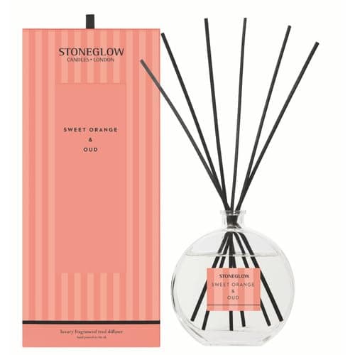 Image of Stoneglow Modern Classics Sweet Orange & Oud Reed Diffuser 460ml with Citrus Orange, Spiced Oud & Vanilla, 12 Rattan Reed Diffuser Sticks, Lasts 32 Weeks, Refillable Home Fragrance Air Freshener
