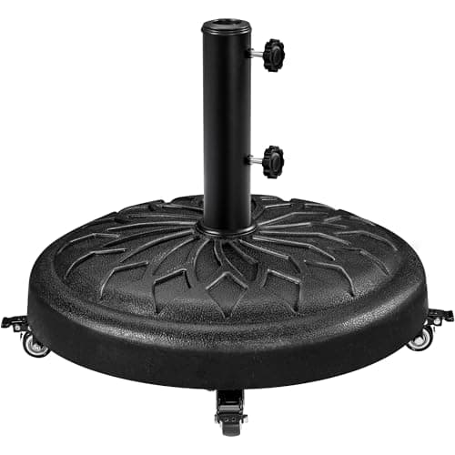 Image of Yaheetech 25kg Resin Garden Parasol Base, Heavy Duty Umbrella Stand Holder with Wheels,Outdoor Round All Weather Patio Umbrella Stand for Deck Poolside Black