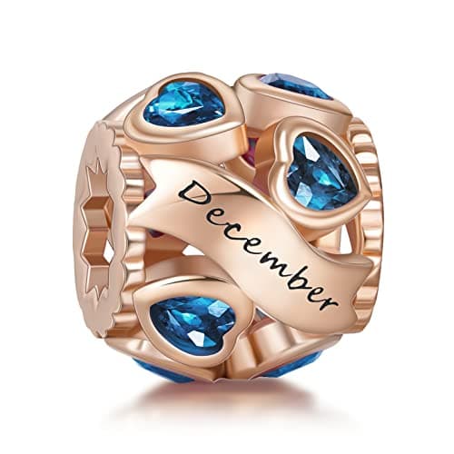 Image of NINGAN December Birthstone Charms Rose Gold 925 Sterling Silver Love Heart Bead for Charm Bracelets and Necklaces with 5A Cubic Zirconia, Birthday Gifts
