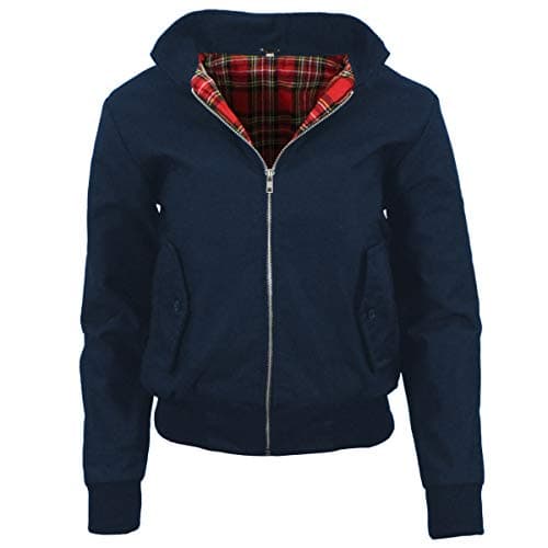 Image of G5 APPAREL Ladies Classic Vintage Scooter Harrington Bomber Jacket | Tartan Lined | Biker Navy