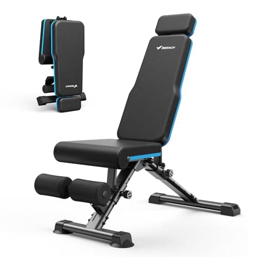 Image of MERACH Adjustable Weight Bench, 990LBS Fast Folding Weight Benches for Home Gym, Workout Bench with Extended Head Support, Incline Decline Flat Utility Bench Press for Full Body