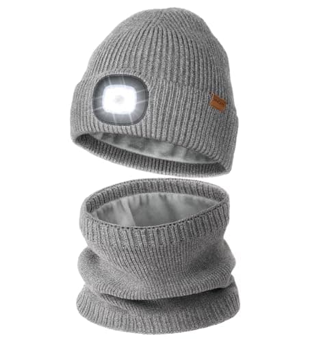 Image of Wmcaps LED Lighted Beanie and Scarf Set with Thick Warm Lining, Soft and Cozy Winter Hat with a Light Built in, Rechargeable USB-C Running Head Torch Hat, Gifts for Men and Women