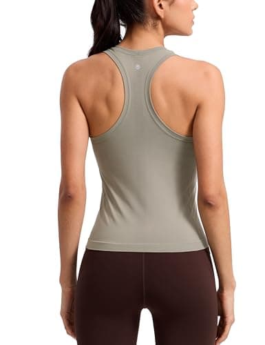 Image of CRZ YOGA Women's Seamless Racerback Tank Tops Sport Sleeveless Breathable High Neck Camisole Top Workout Running Gym Shirts Warm Ash Grey 10
