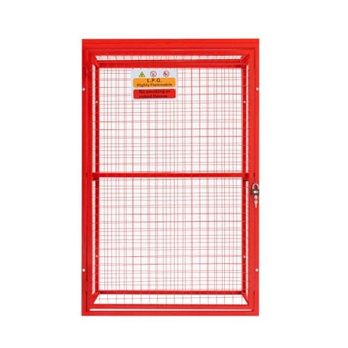 Image of Gas Bottle Cage 181 x 116 x 57cm Collapsible Red Mesh Secure Lockable Storage Powder Coated Steel 3mm Wire Thickness 6 x 19kg / 2 x 47kg Cylinder Bottles Removable Shelf Warning Sign Padlock & 2 Keys