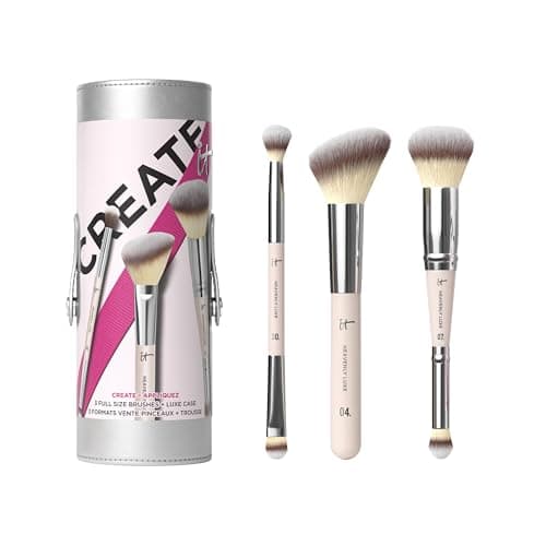 Image of IT Cosmetics Heavenly Luxe 3 Piece Face Brush Set, Award-Winning Cruelty-Free Full-Size Makeup Brushes for Foundation, Concealer, Blush and Eyeshadow, Buffing Blending and Setting Tools