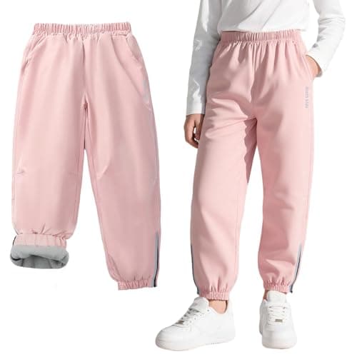 Image of Baogaier Girls Waterproof Trousers with Fleece Lined Kids Winter Thermal Windproof Outdoor Sports Hiking Rain Trouser Warm Softshell Travelling Snow Ski Pants for 10-11 Years, Pink