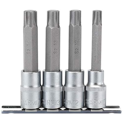 Image of Draper 16345 1/2" Square Drive 100MM Long Ribe Socket Bit 4 Piece Set