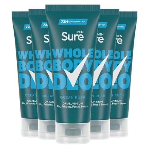 Image of Sure Men Deodorant Cream Ocean Rush, Pack of 5, Whole Body Deodorant for Men Aluminium Free Deo Cream with Herbal and Woody Scent Provides 72-Hour Odour Control, 75 ml