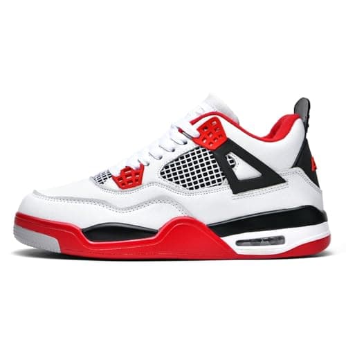 Image of Men's Basketball Shoes Breathable Non-Slip Athletic Sneakers for Training and Outdoor Sports (White Red,9.5)
