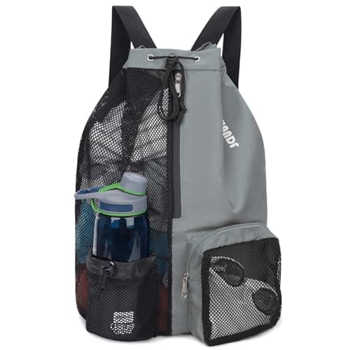 Image of WANDF Swim Bag Mesh Drawstring Backpack with Wet Pocket for Swimming, Gym, and Workout Gear (Grey)