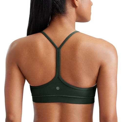 Image of CRZ YOGA Women's Butterluxe Padded Sports Bra - Low Impact Y Back Strappy Bra Racerback Spaghetti Straps Gym Yoga Bras Legend Green S