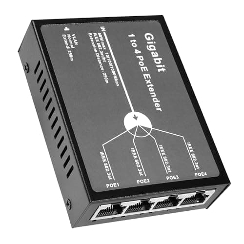 Image of REVODATA Gigabit 4 Port 60W PoE Extender, 10/100/1000Mbps 1 in 4 out PoE+ Repeater with 3 Mode Available, 60W 802.3BT Input, 802.3at Output 30W, 100m/250m PoE Extension for PoE Device (POE5004G-V2)